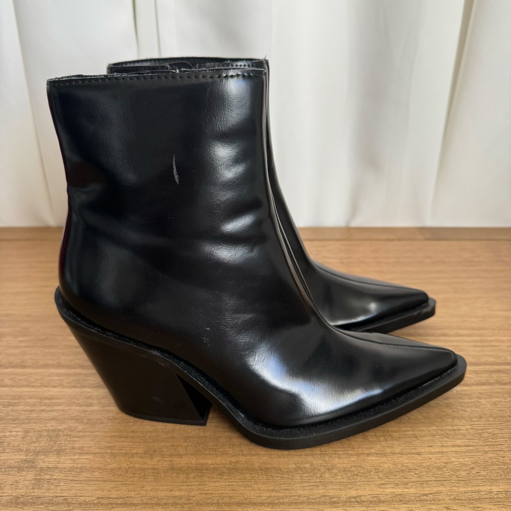 Zara Ankle Boots Womens 6.5 Black Pointed Toe Block Heel Zip Starfit Modern NWT - Picture 8 of 12
